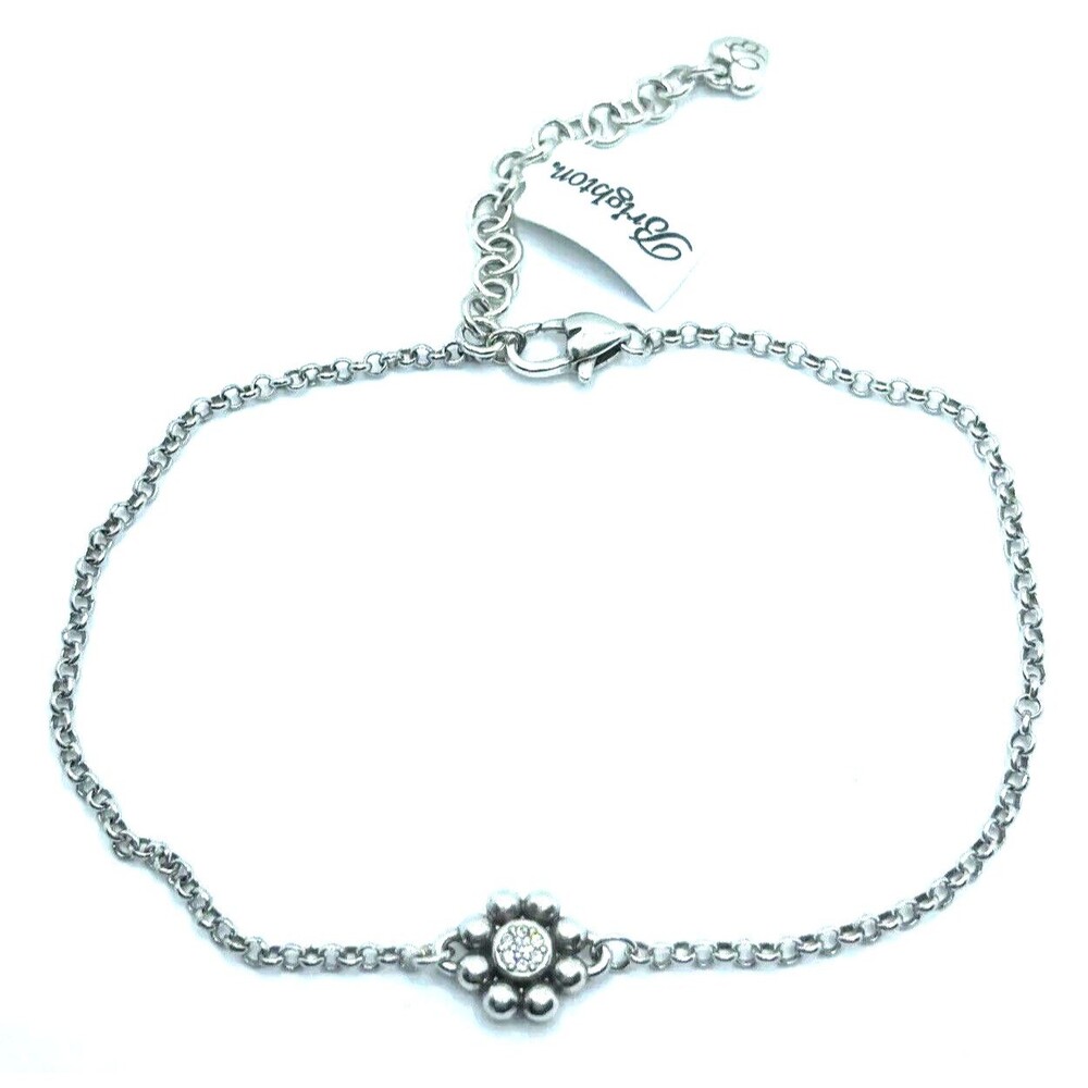 Brighton Meridian Petite Flower Crystal Delicate Chain Anklet Silver 10”-12" NWT
